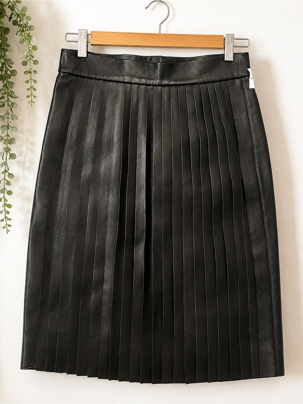 Alexander Wang Black Pleated Leather Midi Skirt